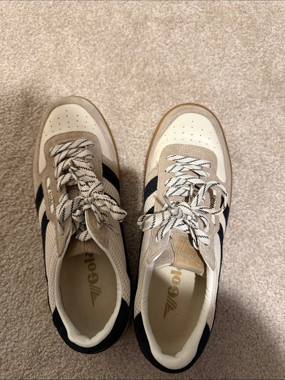 Gola Beige, Black & White Retro Trainer Sneakers